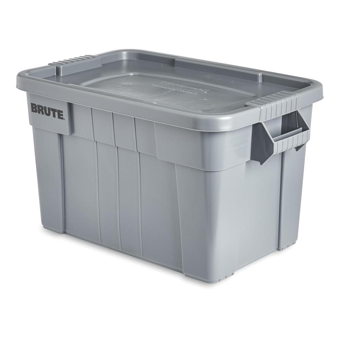 Rubbermaid Commercial Products Brute Tote Storage Container with Lids-Included 20-Gallon Gray Rugged/Reusable Boxes for Moving/Storing in Garage/Basement/Attic/Jobsite/Truck/Camping 2 Pack (Grey)