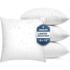 Pack of 4 18x18 Outdoor Pillow Inserts, Water Resistant Throw Pillow Inserts, Cushion Inner Pads for Patio, Furniture, Sofa, Bed, Living Room, Garden Decorative Waterproof Pillow Inserts