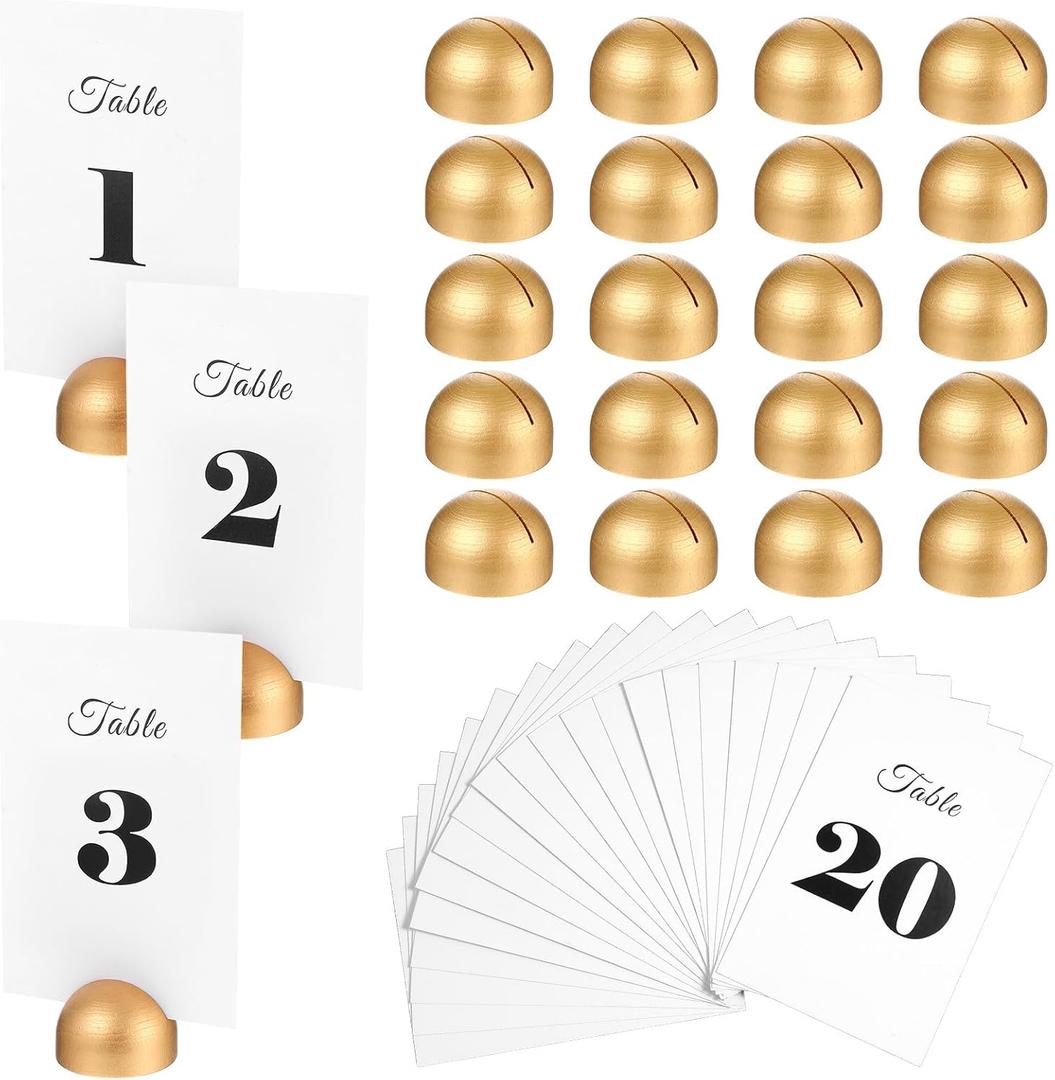 Nodaaiie 20 Gold Round Table Number Stands with Cards Elegant Table Card Holders Numbers 1-20 for Wedding, Anniversary, Restaurant Events, 1.2×1.9 Inches