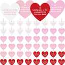 Harloon 48 Pieces Valentine's Day Conversation Hearts Ornaments 2.4inch Mini Love Letter Haning Decoration for Tree Pink Red White Romantic Notes Tag with String for Valentine Wedding Party Gift