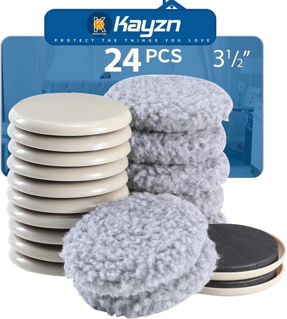 Furniture Sliders,Multi-Surface Furniture Movers Sliders for Carpet and Hardwood Floors,12 Pack 3 1/2" Moving Pads and 12 Hardwood Socks,Slide Furniture on Any Surface Easily! (Grey)