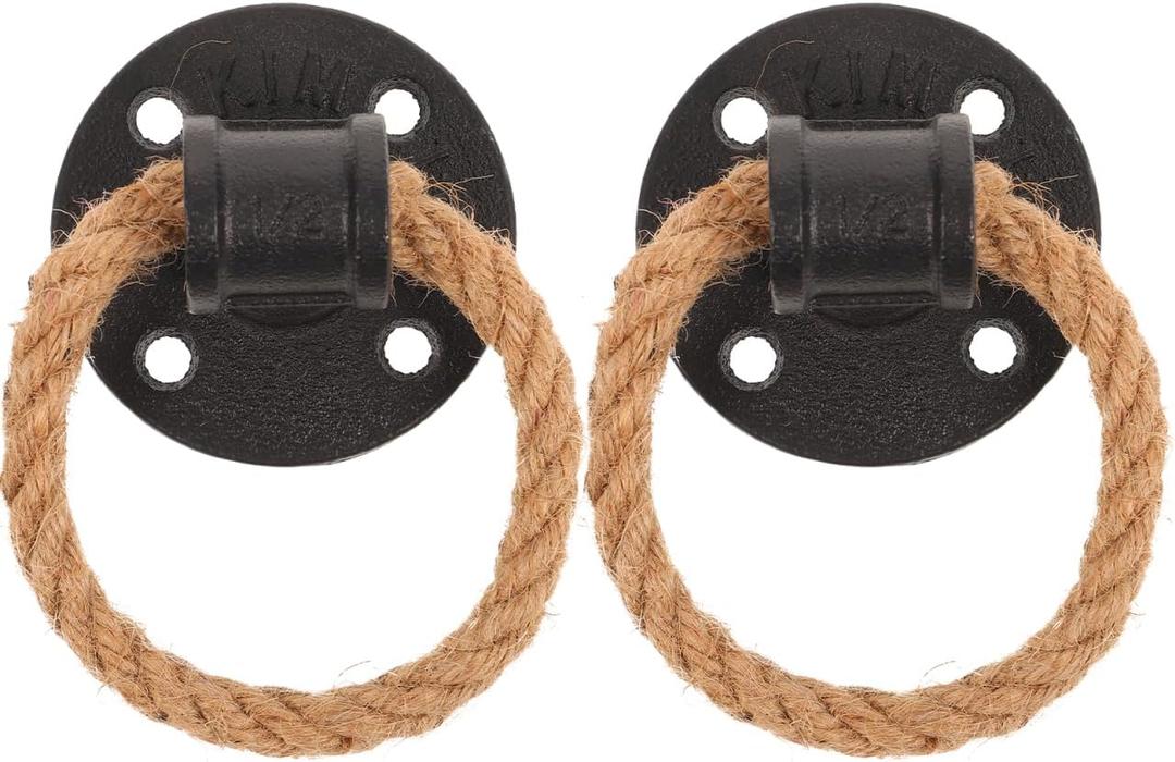 2pcs Rope Pull Ring Rustic Door Black Handles for Doors Retro Cabinet Dresser Ring Head Wooden Dresser Per Screen in Closet Drawer Handle Cupboard Meli Iron