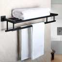 Alise Double Towel Rack for Bathroom Wall Mounted,24 Inch Bathroom Tower Holder Black Towel Rack with Double Towel Bars,SUS304 Stainless Steel Towel Bar Towel Rack with Shelf,Matte Black
