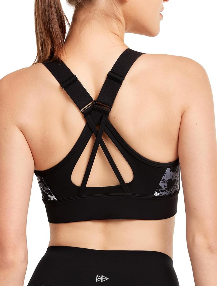 Yvette Women's Adjustable Sports Bra High Impact Zip Front Closure Crossed Back Supportive Running Bra (3X-Large Plus, Black)