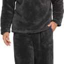 Mens Pajamas Set Long Sleeve Soft Fleece Fluffy Sleepwear Winter Warm Pjs Lounge Sets Flannel Sleepwear with Pockets (Medium, Dark Grey)