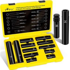 Topec 12PCS Spline Lug Nut Socket Set, Master Lug Nut Key Set of 5, 6, 7, 12 Spline, Wheel Lock Removal Kit for Spike and Hex Lug Nuts, Universal Locking Lug Nut Removal Tool