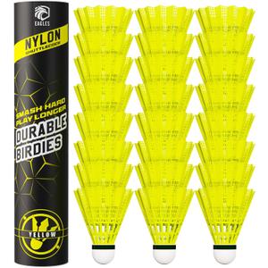 Badminton Birdies - Nylon Bedminton Shuttlecocks for Softball/Baseball Batting Training - Highly Stable & Durable Shuttle Balls for Indoor and Outdoor Matches (12 Pack, Yellow)