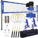 Portable Outdoor Badminton Net Set System for Backyard Lawn Beach, with Durable Net, 4 Carbon Aluminum Rackets, 3 Birdies and Carrying Bag, 20ft