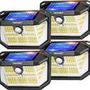 TECKNET 231 LED Solar Motion Lights Outdoor, 300 Angle & 3 Lighting Modes, PIR Motion Sensor & IP65 Security Solar Wall Lights for Fence Front Door Yard Deck Garden Garage(4 Pack) (Cool White)