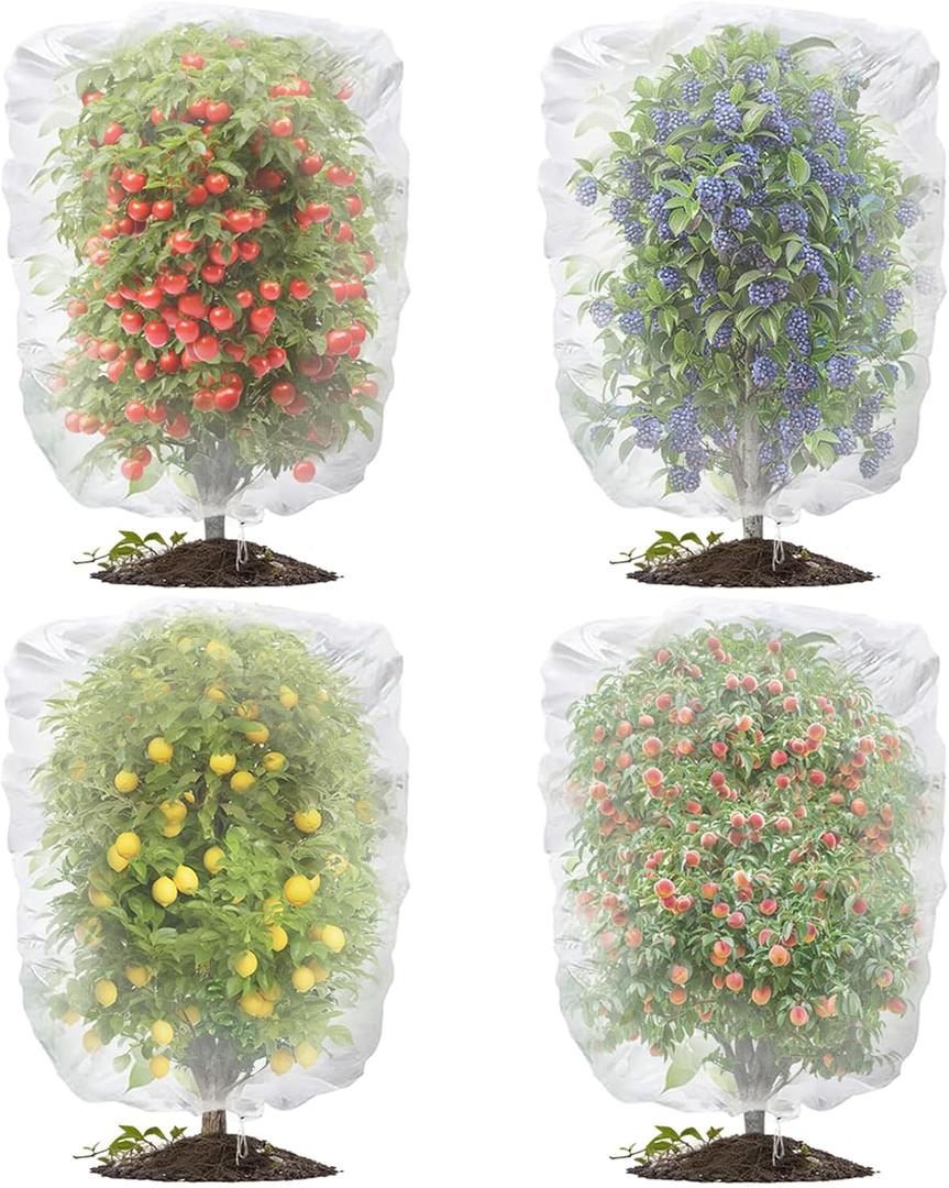 Evoio Fruit Tree Netting Bags with Drawstring, 4PCS Blueberry Bush Netting Cover,Mesh Garden Bag for Tomato Vegetables Peach Fruit Trees Flower Garden Protection Plant Covers (4 * 4.6 FT)