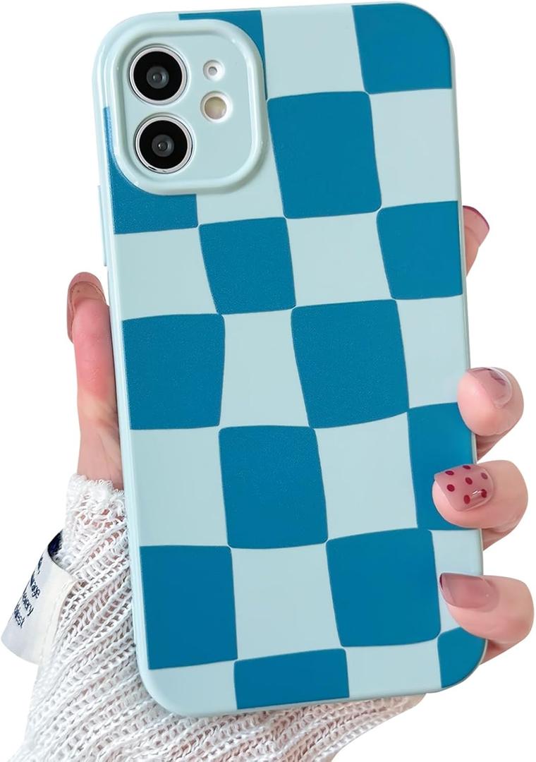 NITITOP Compatible with iPhone 11 Case Cute Aesthetic Checkerboard Larger Blocks Pattern for Women Girl Trendy Slim Fit TPU Silicone Shockproof Full Camera Protection Cover - Blue