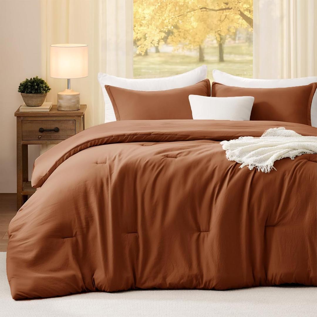 Queen Comforter Sets Terracotta,3PCS Soft Lightweight Breathable Bedding Comforter Sets for All Season, Queen Size(90''90'' Comforter & 2 Pillowcases)