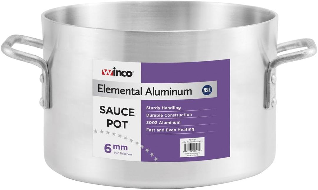 Winco 6.0mm Aluminum Sauce Pot, 26-Quart