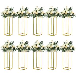 YALLOVE 10-Pack 23.75-Inch Gold Metal Geometric Flower Stands