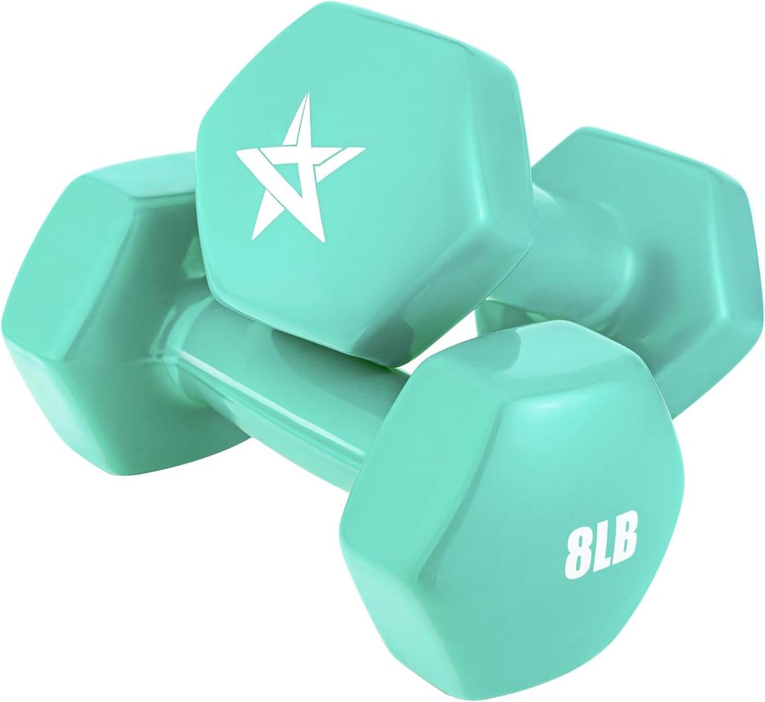 Yes4All Vinyl Hexagon Dumbbell - Dumbbells Set of 2 Hand Weights for Home Gym & Strength Training (2-15 lbs Weight Options) (D. 8 lbs - Bermuda - Pair)