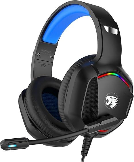 Gaming Headset with Microphone for Pc, Xbox One Series X/s, Ps4, Ps5, Switch, Stereo Wired Noise Cancelling Over-Ear Headphones with Mic, RGB, for Computer, Laptop, Mac, Nintendo (Blue)