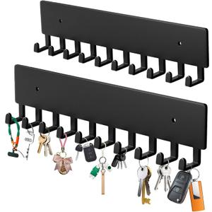 Key Holder Wall Mount with 10 Hooks - Key Rack Organizer for Entryway, Kitchen & Office, Screw-in Mounting, 2 Pack, 14 Inch