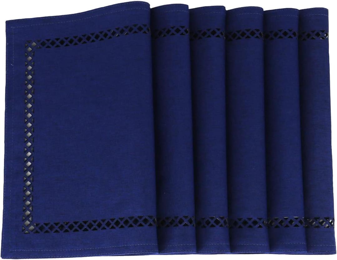 Placemats Set of 6 for Dining Table with Hollow Edge Design- Table Mats 12x 18 Inch, Cloth Place mats Machine Washable (Blue 6pcs)