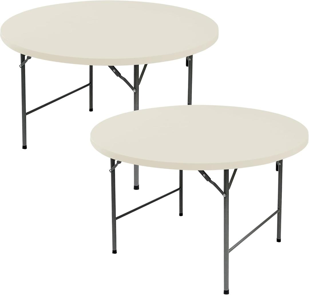 Fitted Round Table Covers 60 Inch-2 Pack Cream Elastic Spandex Table Cloth-Small Stretch Folding Circle Tablecloths Topper Cap for Kitchen Dining Commercial Party Picnic Event Banquet Tables