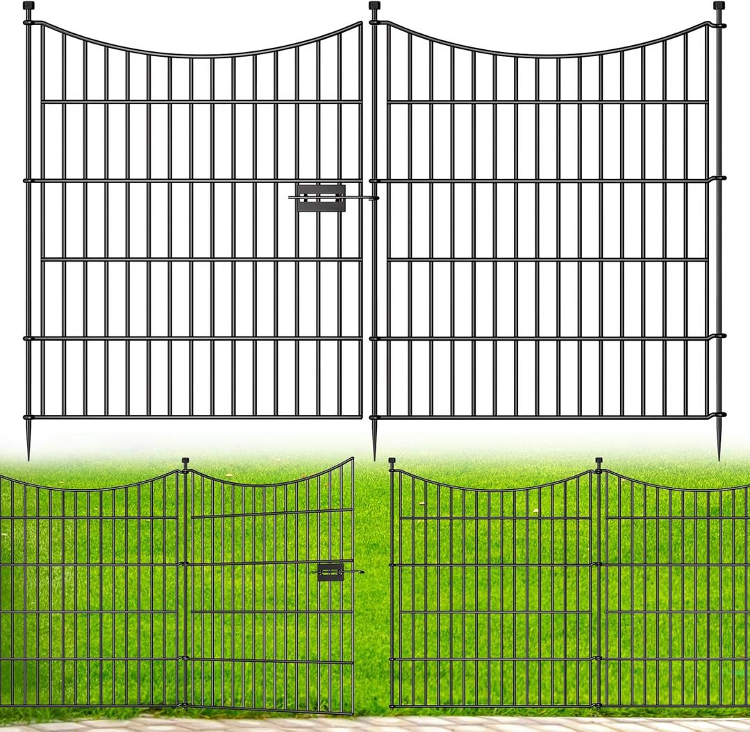 10 Panels Decorative Garden Fence with Gate, 32 in(H) X 23.6 ft(L) No Dig Dog Fence Animal Barrier Outdoor for Yard, Rustproof Metal Garden Edging and Borders, Temporary Fencing Stakes