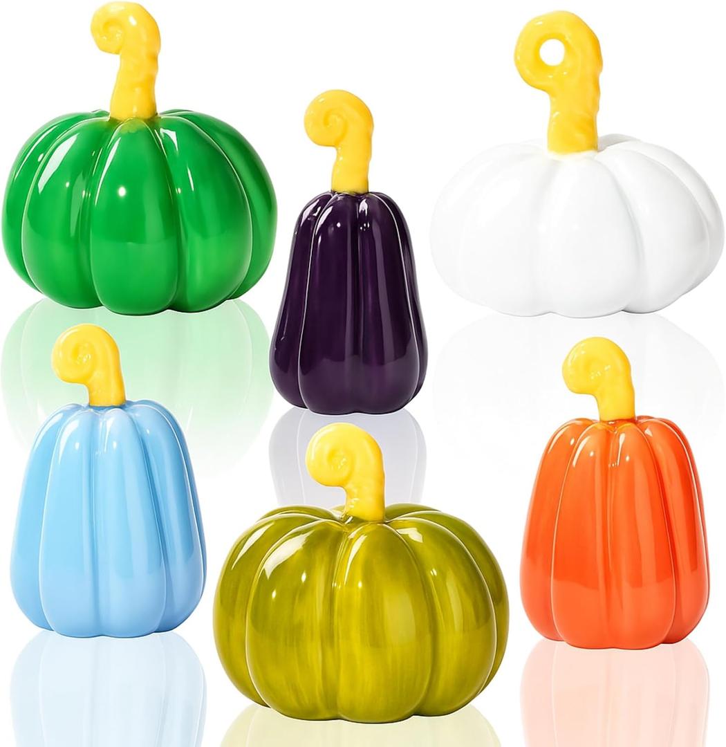 2 x Vicenpal 6 Pcs 1.18 Inch Fall Pumpkin Decor Figurines Mini Resin Thanksgiving Pumpkin Decor Table Rattan Fake Fall Crafts Multicolor Autumn Harvest Table Kitchen Centerpiece(Fresh Color)