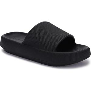 Joomra Pillow Slippers for Women and Men Non Slip Quick Drying Shower Slides Bathroom Sandals | Ultra Cushion | Thick Sole (9-10 Women/7.5-8.5 Men, Black)