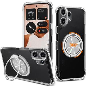 for Nothing CMF Phone 2 Pro Case, 360 Rotatable Ring Holder Kickstand [Non Yellowing] Transparent 4 Corners Shockproof Military-Grade Protective Cover Case for Nothing CMF Phone 2 Pro - Crystal Clear