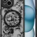 XIZYO Magnetic Case for iPhone 13, Floral Flower Cute Aesthetic Case [Compatible with Magsafe] for Women Girls Rose Pattern Slim TPU Bumper Shockproof Protective Cover, Branch Rose/Black