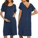 Ekouaer Women’s Nursing/Delivery/Labor/Hospital Nightdress Short Sleeve Maternity Nightgown with Button XXL