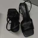 Kitten Strappy Heels for Women Square Open Toe Ankle Strap Buckle Stiletto Heels Dress Shoes (8, Black Pu)