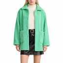 Women's Faux Wool Coat Long Winter Jacket with Pockets, Long Sleeve Lapel Coat, Soft Fluffy Outerwear for Women, Green, X-Large-XX-Large