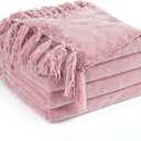 Chenille Throw Blanket for Couch 50"X 60", Soft Cozy Throws with Fringe Tassel for Bed Sofa Chair, Lightweight Knitted Decorative Farmhouse Boho Blankets for Gift, Dusty Pink (50x60 inch)