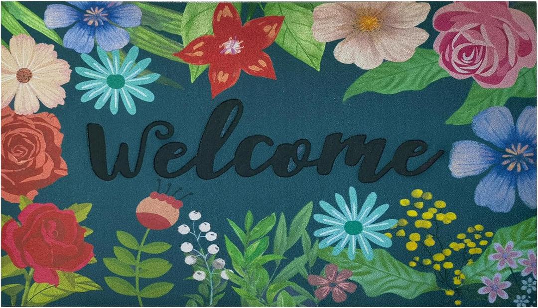 CHICHIC Welcome Door Mat 17x 30 Inch Front Door Mat Outdoors for Home Entrance Outdoors Mat for Outside Entry Way Doormat Entry Rugs, Heavy Duty Non Slip Rubber Back Low Profile, Colorful Flower