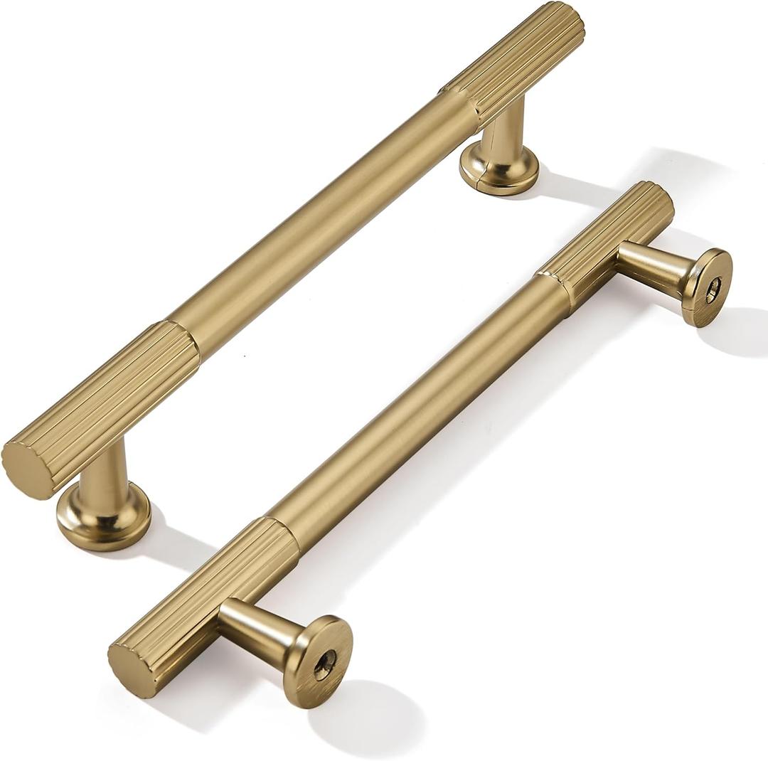 khtumeware 5 Inch Hole Center 5 Pack Champagne Bronze Heavy Duty Solid Satin Brass Cabinet Pulls, Kitchen Drawer Handles, for Dresser cabinets, cabinets