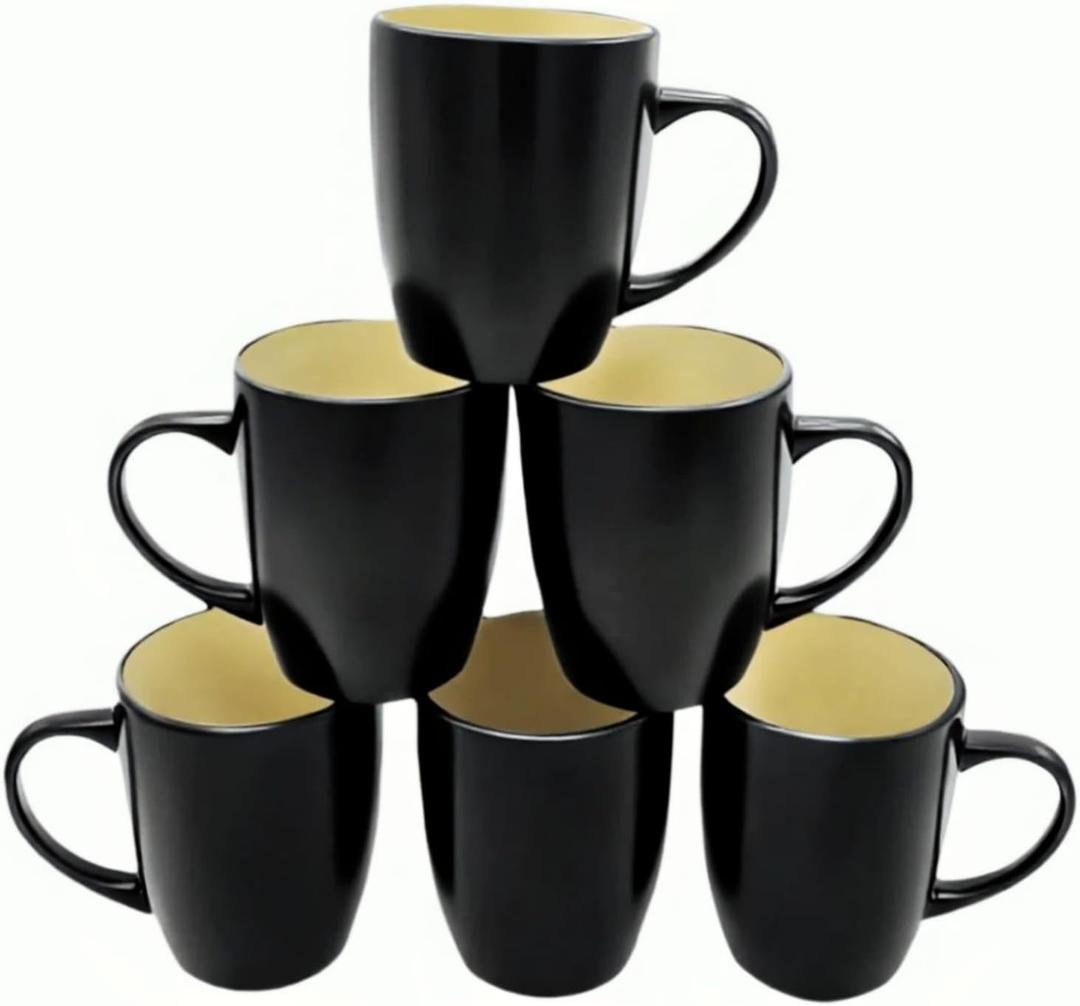 Coffee Cup Set 6-12oz Large Handle Ceramic Cup, Matte Black Coffee Cup, Suitable for Coffee, Soup, Tea, Milk, Latte, Hot Cocoa, Women, Men,Mug Sets. (beige)