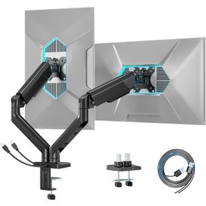ARES WING Dual Monitor Mount, Heavy Duty Monitor Arms for 2 Monitors for 17-35 Inch, Fully Adjustable Monitor Desk Stand with USB A/C for Ultrawide Screen, VESA 75x75 or 100x100mm, Black