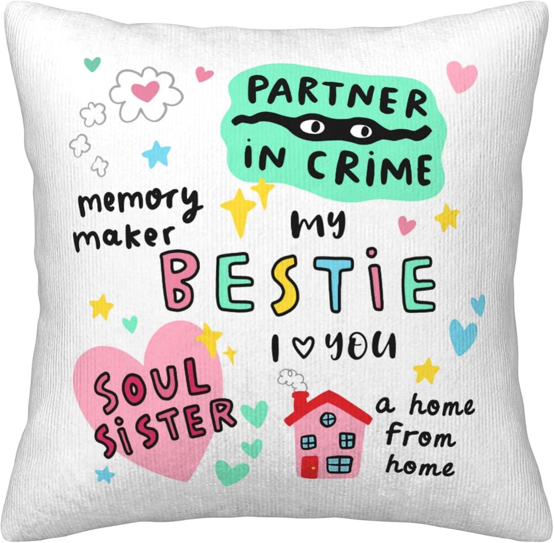 Best Friend Birthday Gifts for Women Pillow Cover 18x18 Inch - Bestie/Soul Sister/Friendship/BFF Gifts Pillowcase - Christmas/Birthday Gifts for Best Friend Woman/Female Throw Pillow Cover