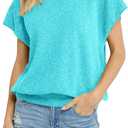 Saodimallsu Womens Short Sleeve Crewneck Sweater Summer Tops Casual Loose Knit Lightweight Basic Pullover Shirts (Blue)