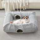 WINDRACING Cat Tunnel Bed for Indoor Cats - Cute Cat Tunnel Toy, Equipped with Washable mats, Square pet Hide and Seek cat cave Toy, Suitable for Kittens/Puppies/Rabbits, (Grey XL:39"X30"X11")