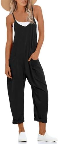 UNIANKIYA One Piece Jumpsuits for Women Casual Sleeveless Spaghetti Strap Rompers Summer Overalls Beach Vacation Outfits 2025 Medium, Black 