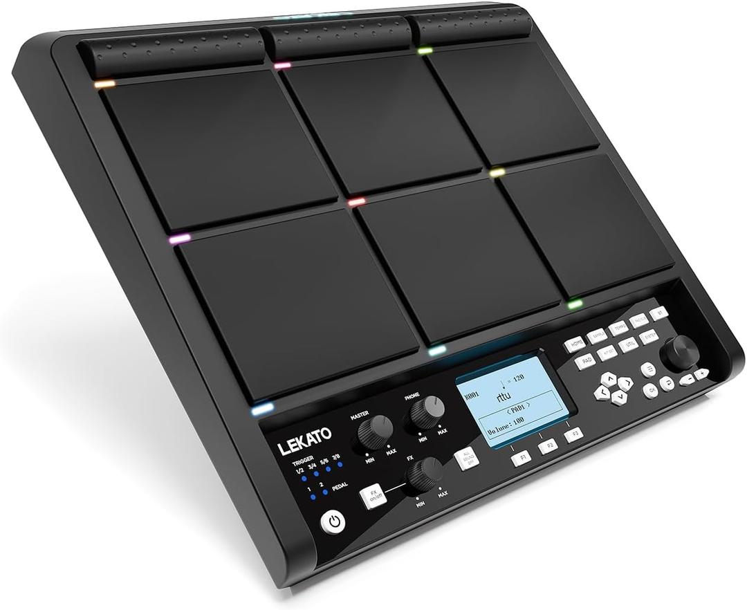 LEKATO Percussion Sample Pad, Electric Drum Pad with 9 Velocity-Sensitive Drum Pad, Electronic Drum Set Pad Multipad with MIDI out, USB MIDI, AUX, 1,000+ Sounds, 32GB Flash, Bluetooth (PD708)