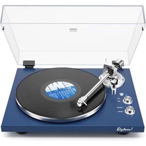 Belt Drive Turntable for Vinyl Record Player and Bluetooth Output(Blue) | Built-in Phono Preamp,USB Digital Output,Magnetic Cartridge,33/45 RPM,High-Gloss Wood Design,No Built-in Speakers