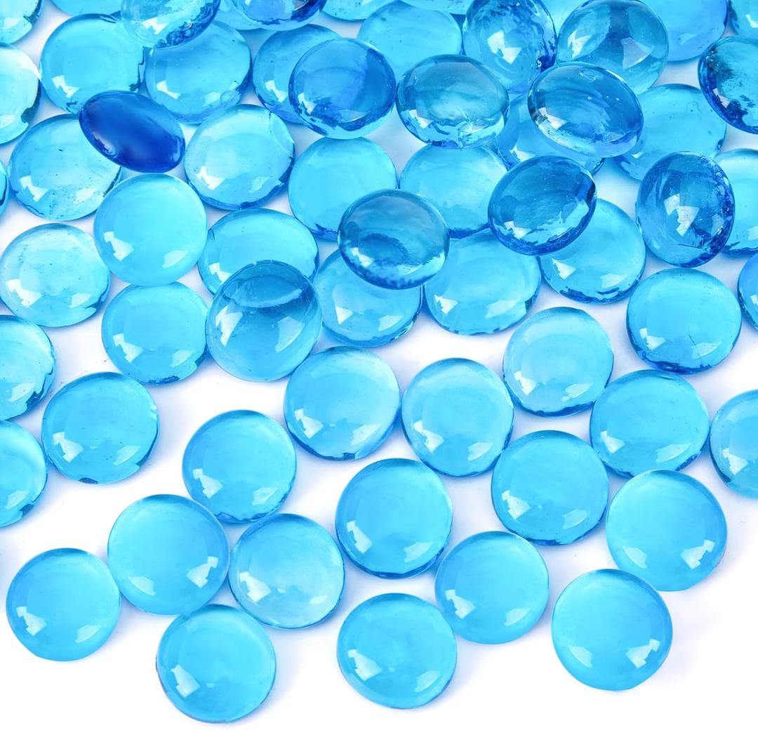 FUTUREPLUSX 5Lb Light Blue Flat Glass Marbles, Glass Beads Flat Gems Aquarium Pebbles Vase Filler Table Scatter Decor