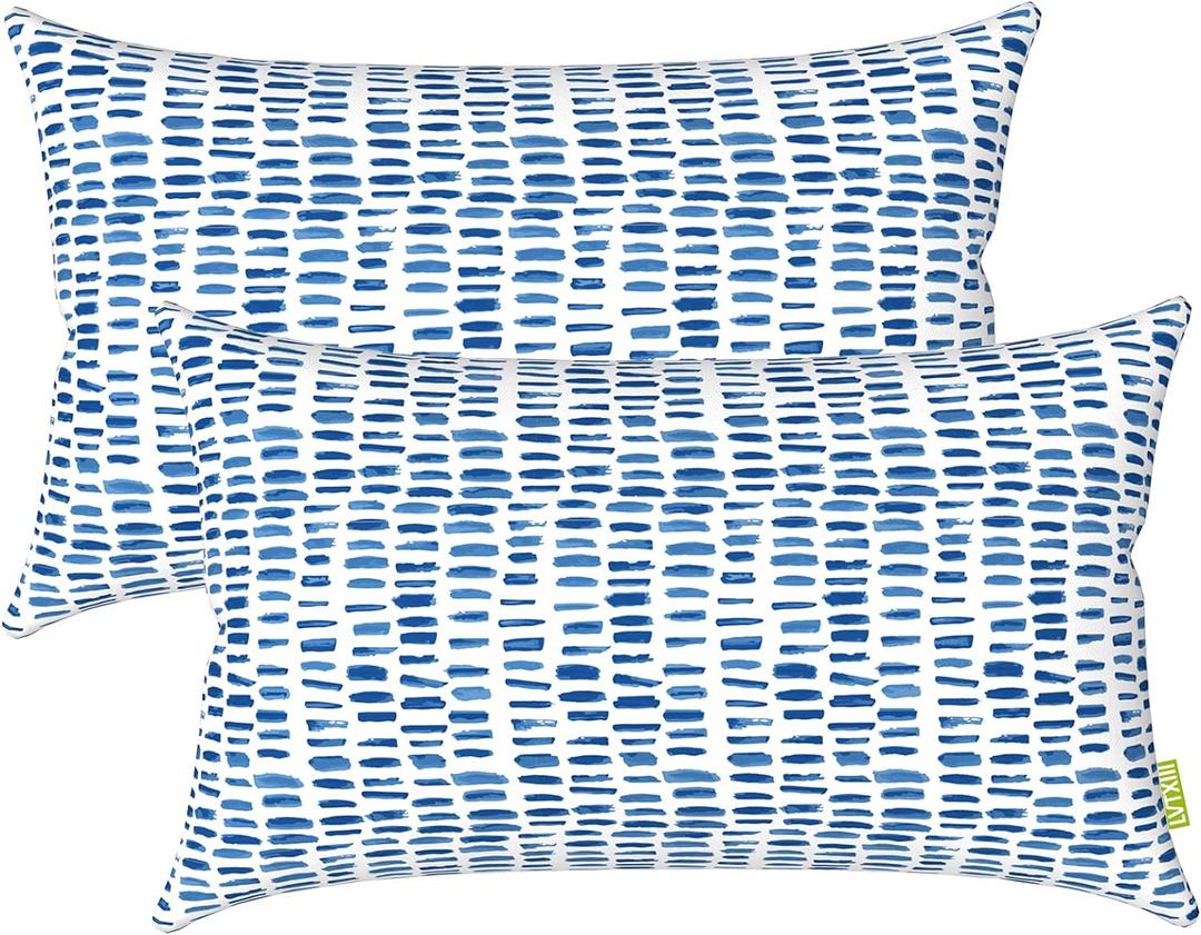 LVTXIII Set of 2 Patio Lumbar Pillows, 12x20 Fade Resistant Outdoor Lumbar Pillow with Inners, Fluffy Decorative Garden Lumbar Cushions for Home Patio Coach Sofa Use, Pebble Blue