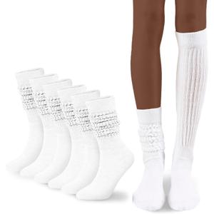 Flydo Womens Slouch Sock Scrunch Socks Soft Long Boot Socks for Women Stacked High Sock 2-3 PACK (3 Pairs White)