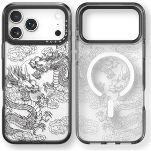 for iPhone 17 Pro Max Case Cute - Compatible with Magsafe - Durable Shockproof 6.6 ft Drop Impact Phone Case - Funny Dragon Design (6.9") Black