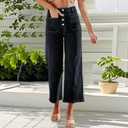 Womens Wide Leg Jeans Woman High Waisted Stretchy Baggy Cropped Denim Pants (Large, Black)