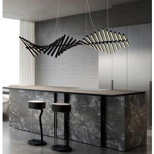 JAYMP Designer Chandelier Modern Dimmable LED Pendant Light, Adjustable Strip Light Bar, Kitchen Island Dining Room Hanging Lamp (Black, 30 Lights)