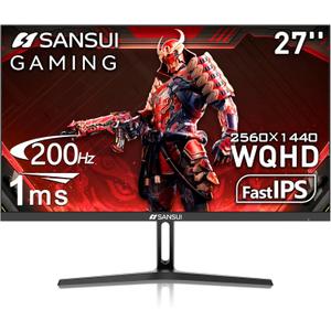 27 Inch WQHD 2560 x 1440 IPS Gaming Monitor, 200Hz 180Hz 1ms Computer Monitor, DP 1.2 x2 | HDMI 2.0 x2 | VESA Mount, 120% sRGB HDR Eye Care Metal Stand (DP Cable Included)Amazon's Choice