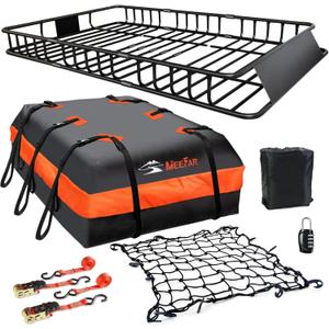 Roof Rack Carrier Carrier Basket 65"*39"*6"+Waterproof Bag 20 Cubic Feet(51"*40"*17"),and Cargo Net with Attachment Hooks,Ratchet Straps.200 Lbs Capacity,Universal Rooftop Large Size Roof Rack Update